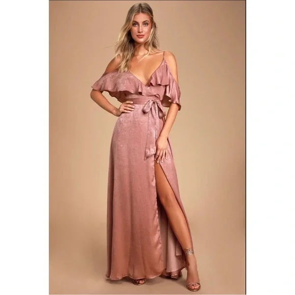 Lulus | Dresses | Lulus Moriah Rose Satin Wrap Maxi Dress | Poshmark